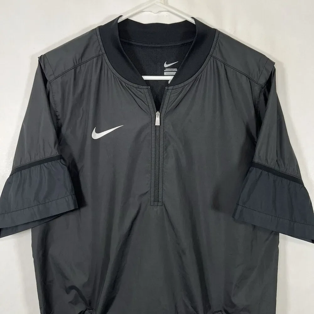 Nike Short Sleeve 1/4 Zip Woven Coaches Jacket Mens Size Small Black Windbreaker